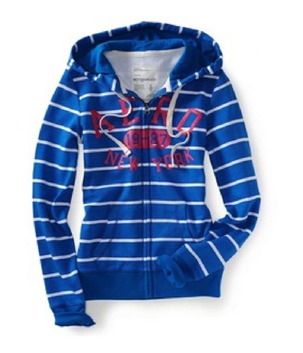 Aeropostale Womens Full Zip Up Stripe Hoodie Sweatshirt activeblue XS