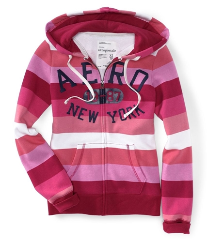 Aeropostale Womens Zip Up Multi-color Stripe Hoodie Sweatshirt redcla S