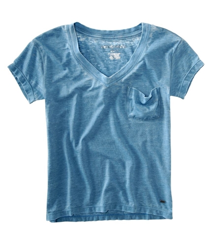Aeropostale Womens V-neck Pocket Graphic T-Shirt heavenlyblue S