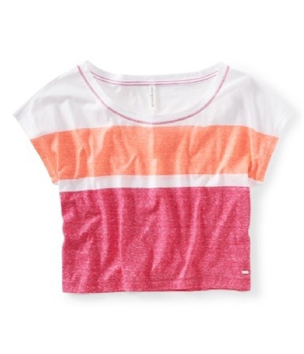 Aeropostale Womens Colorblocked Stripe Cropped Graphic T-Shirt 667 XL