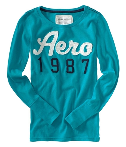 Aeropostale Womens Embroidered Long Sleeve Graphic T-Shirt tealli XS