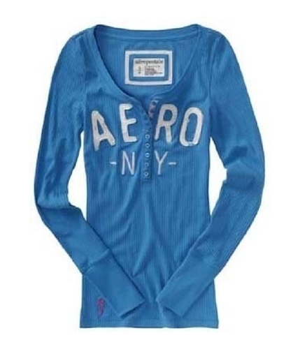 Aeropostale Womens Aero Ny Henley Shirt mediumblue S