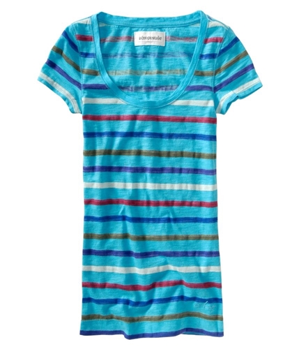 Aeropostale Womens Multi Stripe Graphic T-Shirt curacaoaqua XS