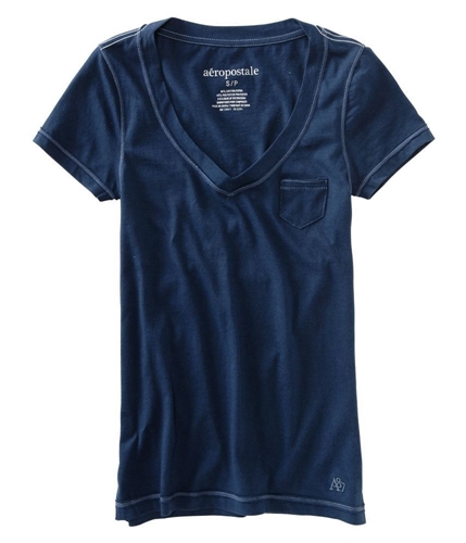 Aeropostale Womens V-neck Solid Pocket Basic T-Shirt navynightblue XS