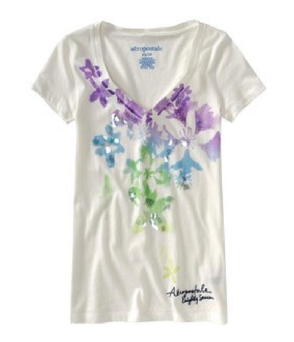 Aeropostale Womens Floral Print Summer Graphic T-Shirt whitecruise XS