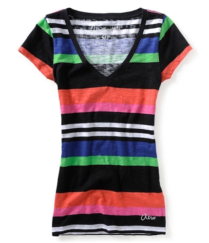 Aeropostale Womens V-neck Stripe Graphic T-Shirt 001 XS