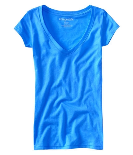 Aeropostale Womens Solid Plain V-neck Basic T-Shirt blue XL