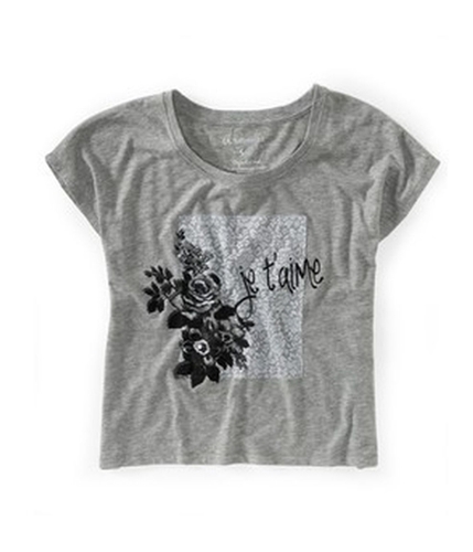 Aeropostale Womens Lacey Floral Je T'aime Sequin Embellished T-Shirt 052 S