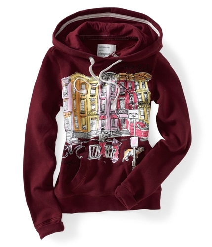 Aeropostale Womens City Scene Puff Paint Graphic Hooded Sweater 868 M
