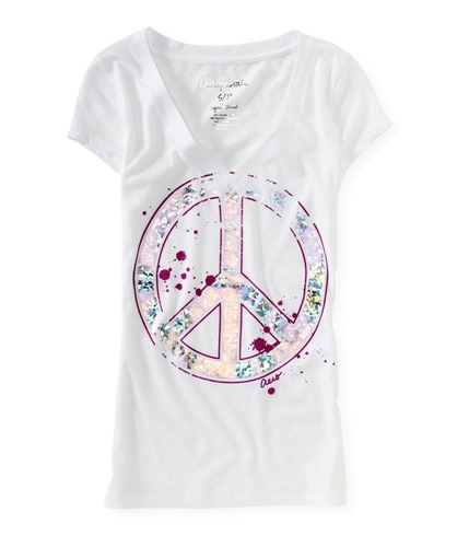 Aeropostale Womens Painted Foil Peace Sign Graphic T-Shirt 102 S