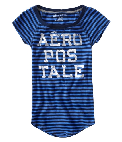 Aeropostale Womens Silver Stripe Graphic T-Shirt blue S