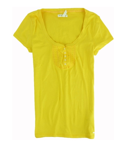 Aeropostale Womens Lacey Button V-neck Henley Graphic T-Shirt blondeyellow S