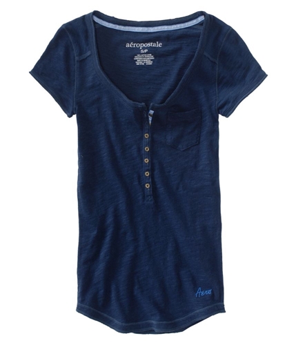 Aeropostale Womens Sleeve Stitched Seam Henley Shirt navyniblue XS