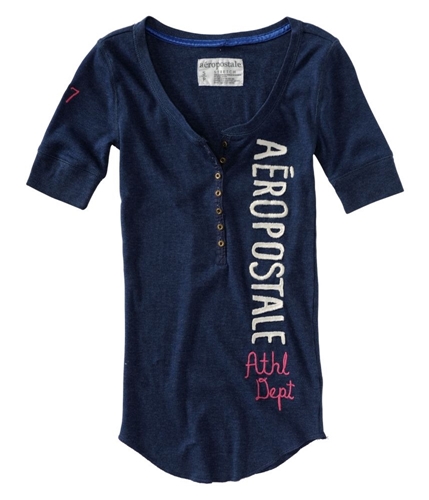 Aeropostale Womens Embroidered Athletic Dept Henley Shirt navyniblue XS