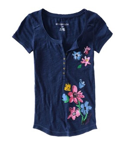 Aeropostale Womens Floral Design Henley Shirt navyniblue XS