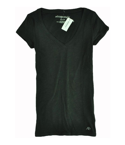 Aeropostale Womens Solid V-neck Graphic T-Shirt black XS