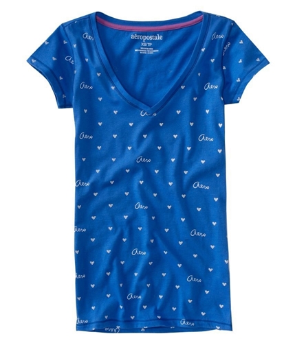 Aeropostale Womens Aero Tiny Heart Sleeve V-neck Graphic T-Shirt rivierablue XS