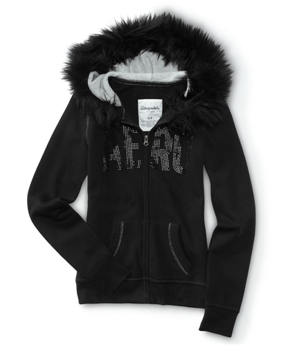 Aeropostale Womens Zip Up Faux Fur Hooded Sweater 001 XS