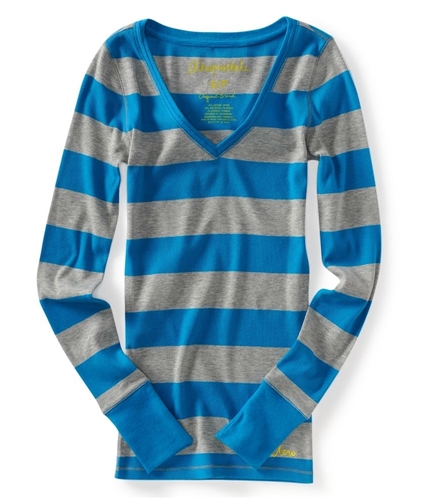 Aeropostale Womens Stripe Thermal Crew-neck Knit Sweater frictionblue XS