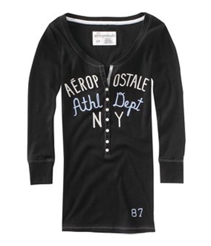 Aeropostale Womens Ribbed Athletic Dept Ny Henley Shirt black L