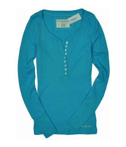 Aeropostale Womens Thermal Henley Shirt curacaoblue S