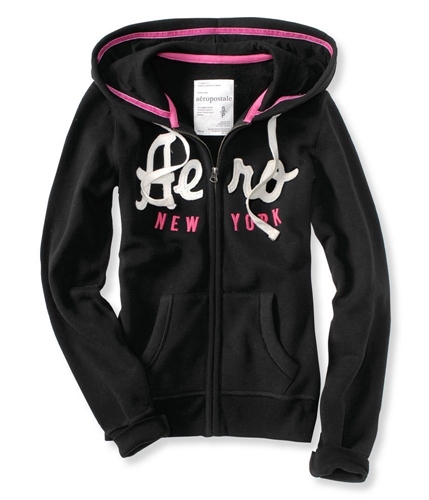 Aeropostale Womens New York Full-zip Hoodie Sweatshirt black XS