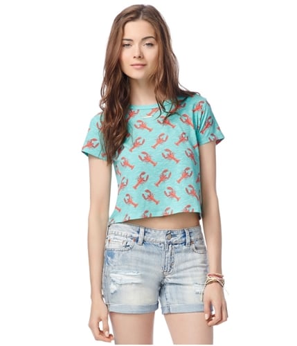 Aeropostale Womens Lobster Crop Graphic T-Shirt 158 XS