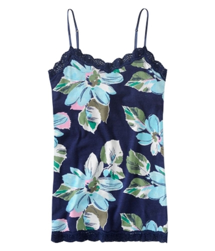 Aeropostale Womens Stretch Floral Lacy Cami Tank Top navyniblue XS