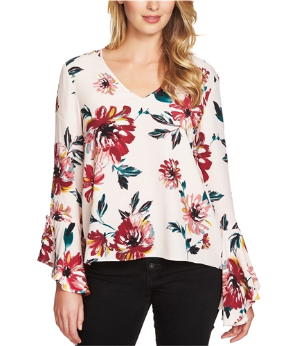 1.STATE Womens Printed Cascade-Sleeve Pullover Blouse richblack M
