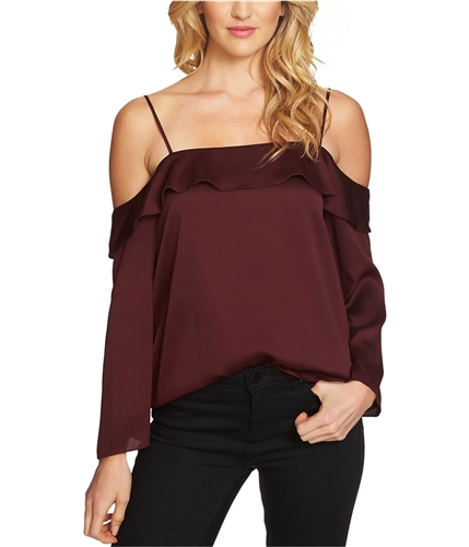 1.STATE Womens Ruffled Off the Shoulder Blouse richblack XS
