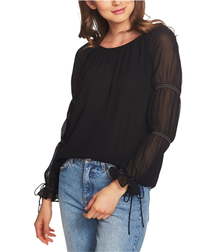 1.STATE Womens Double Gathered Sleeve Pullover Blouse black XS