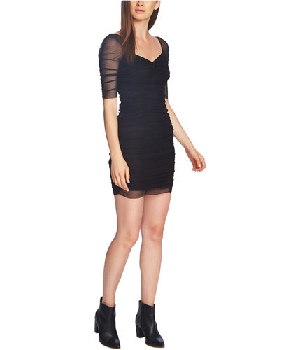 1.STATE Womens Ruched Sleeve Bodycon Dress richblack XS