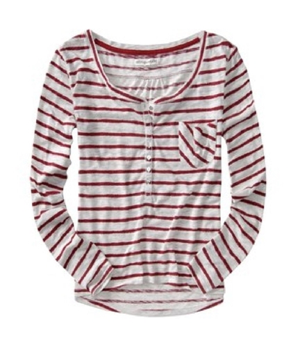 Aeropostale Womens Stripe Henley Shirt chilipepperred L