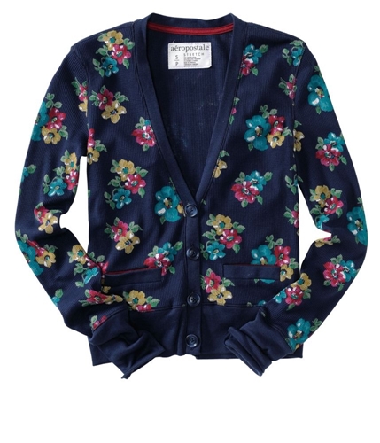 Aeropostale Womens Floral Print Button Up Cardigan Sweater navyniblue XS