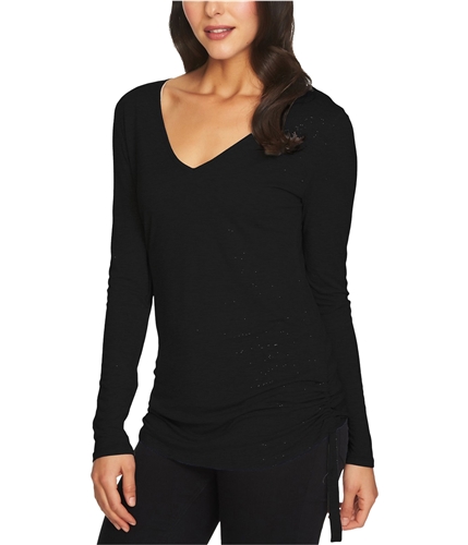 1.STATE Womens V-Neck Ruched-Side Basic T-Shirt richblk XS