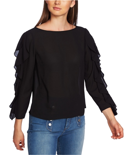 1.STATE Womens Ruffled Sleeve Cold Shoulder Blouse black XS