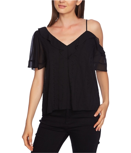 1.STATE Womens Ruffle Pullover Blouse black S