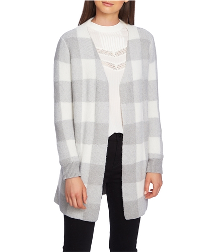 1.STATE Womens Cozy Check Cardigan Sweater gray M