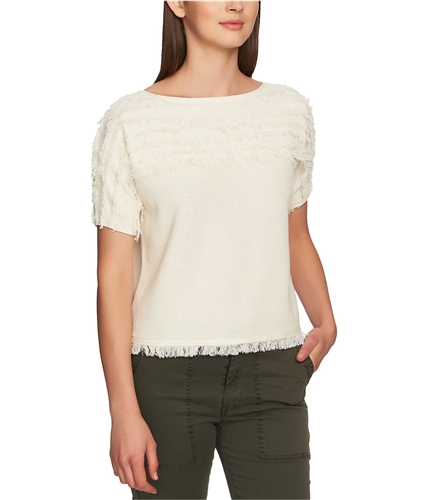 1.STATE Womens Cotton Fringed Pullover Sweater ivory L