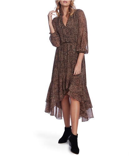 1.STATE Womens Leopard Print High-Low Dress brown L