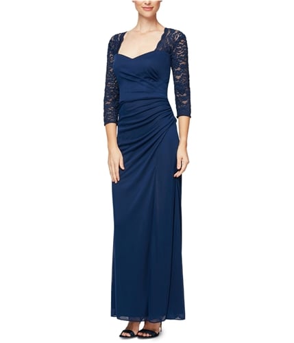 Alex Evenings Womens Ruched Gown Dress navy 4P