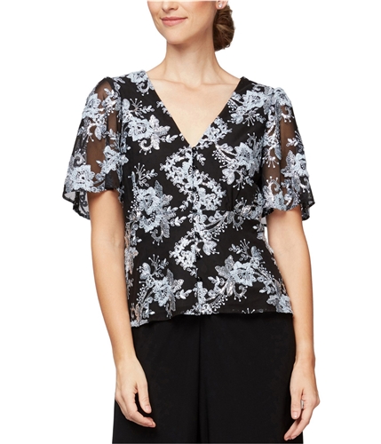 Alex Evenings Womens Embroidered Floral Peplum Blouse ltblue PM