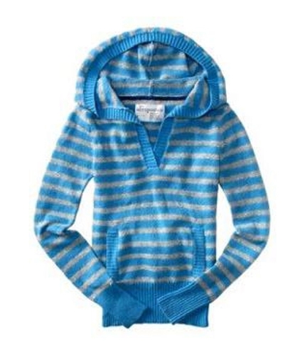 Aeropostale Womens Stripe Hooded Sweater blueme S