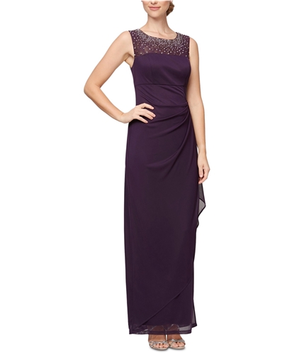 Alex Evenings Womens Embellished Gown Dress eggplant 4P
