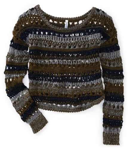 Aeropostale Womens Tri Tone Crochet Knit Sweater 404 XS