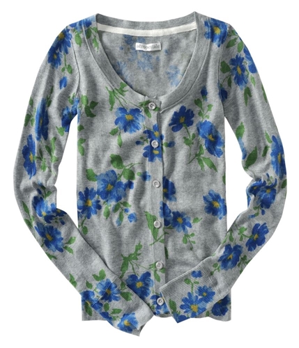 Aeropostale Womens Long Sleeve Floral Print Cardigan Sweater lththrgray XS