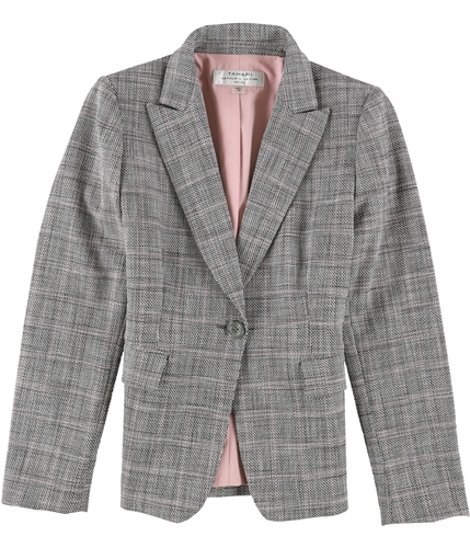 Tahari Womens Pink Accent One Button Blazer Jacket gray 0P