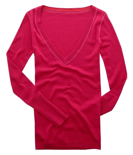 Aeropostale Womens Solid V-neck Long Sleeve Knit Sweater pinkbl M