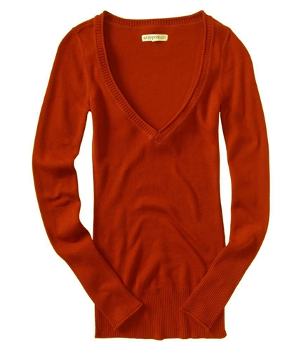 Aeropostale Womens V-neck Ted Knit Sweater fieryorange S