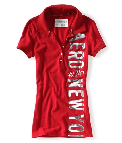 Aeropostale Womens Graphic Sleeve Polo Shirt redcla XS